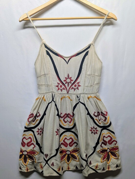 Free People Dresses & Skirts - Free People Cream Embroidered Floral Sundress with Red & Gold Accents